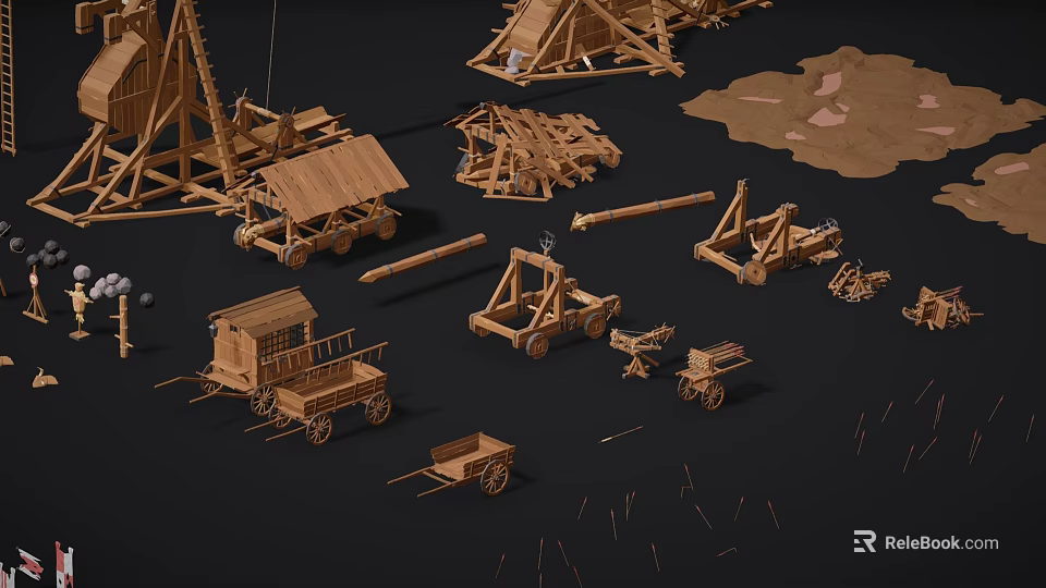 Detailed Ancient Wooden Handcrafted Mechanical Models Featuring Catapults War Carts Siege Engines 3d model 
