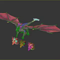 Vibrant Pink Flying Dragon with Large Wings and Small Colorful Baby Dragons