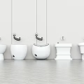 White Bathroom Fixtures Arranged In Modern Clean Interior Design