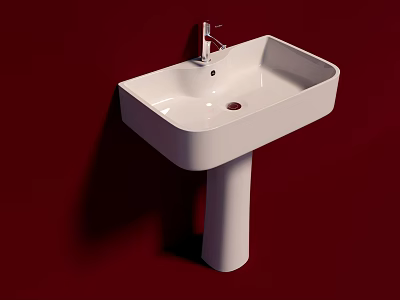 White Pedestal Washbasin With Square Basin And Chrome Faucet On Red Background 3d model