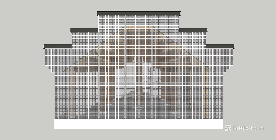 Modern Visitor Center Featuring Grid Facade Layered Architecture And Wooden Interior 3d model 