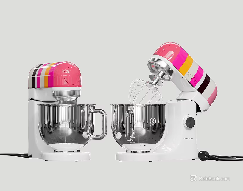 Colorful Stripe Stand Mixers With White Body And Pink Accents For Kitchen 3d model 