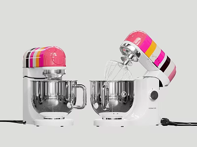 Colorful Stripe Stand Mixers With White Body And Pink Accents For Kitchen 3d model