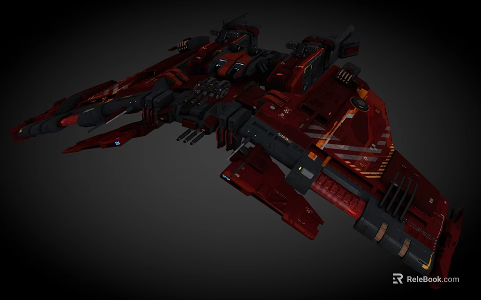 Red Sci-Fi Spaceship With Intricate Armored Design And Weapon Systems 3d model