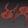 Two Futuristic Blue Sci Fi Vehicle Models With Red Accents Circular Structures And Wings