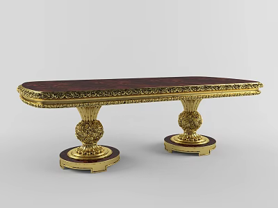 Ornate Classic Conference Table With Gold Carved Bases And Mahogany Red Top 3d model