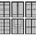 Sliding Doors With Various Geometric Glass Patterns And Black Frames 3d model