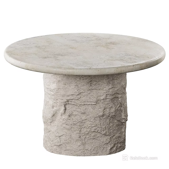 Round Dining Table With Concrete Surface And Rough Textured Pedestal Base 3d model