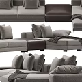 Modern Gray Fabric Sectional Sofa With Multiple Pillows And Throw Blanket 3d model