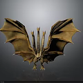 Mythical Fantasy Character Three Headed Dragon With Spread Wings And Golden Scales
