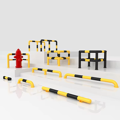 Yellow And Black Safety Barriers With Various Shapes And Designs 3d model