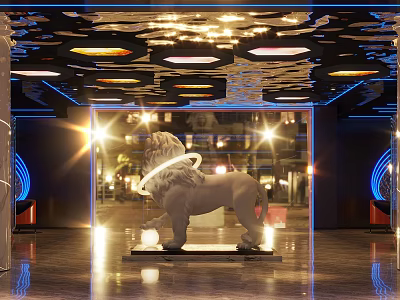 Luxury KTV Interior With Lion Sculpture And Creative Ceiling Lighting 3d model