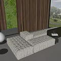 Plush Beige Tufted Sofa and Coffee Table Set with Wooden Wall Large Windows Green View