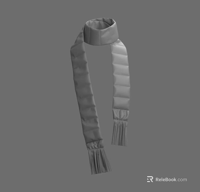 Gray Puffy Long Scarf With Fringes Warm Stylish Winter Clothing Accessory 3d model 