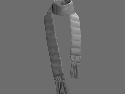 Gray Puffy Long Scarf With Fringes Warm Stylish Winter Clothing Accessory 3d model