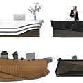 Modern Reception Desk Designs With Curved Marble Tops Computers And Staff