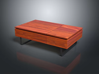 Modern Wooden Coffee Table With Wood Grain Surface And Black Metal Legs 3d model