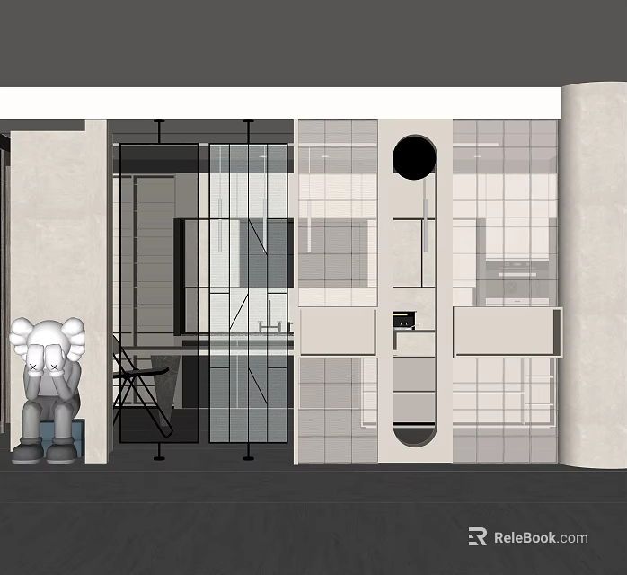 Modern Glass Partition Design For Interior Space With Geometric Frames And Transparent Panels 3d model
