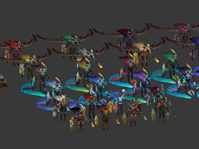 Various Game And Movie Characters With Unique Designs Colorful Costumes And Weapons 3d model