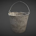 Vintage Old Worn Metal Bucket With Rustic Handle And Textured Surface 3d model