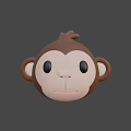 Cute Cartoon Monkey Head 3D Model With Brown Ears And Pink Face 3d model