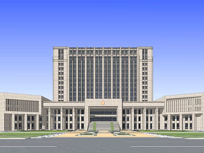 Classical Office Building With Symmetrical Facade Columns And Grand Entrance Steps 3d model