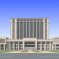 Classical Office Building With Symmetrical Facade Columns And Grand Entrance Steps