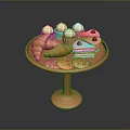Pink Stand Tray With Assorted Desserts Including Cupcakes Croissants Cake Slices And Cookies