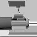 Automotive Motor Component With Control Box Wiring Cylindrical Body Cooling Fins And Base Mount