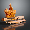 Orange Ancient Sculpture With Seated Figure Riding Lion On Tile Base