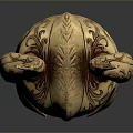 Golden Ornamental Battle Helmet With Curved Horns Intricate Carvings And Reflective Surface On Gray Background