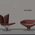 Modern Single Sofa In Terracotta Color By POLIFORM With Unique Shape And Metal Base 3d model