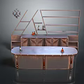 Modern Rustic Bar Counter With Curved Countertop Open Wooden Shelves And Wine Bottles Storage Cabinets