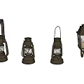 Vintage Lanterns With Lit Candles And Metal Frames On Dark Background