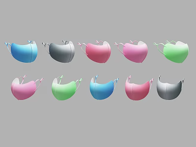 Multicolored Face Masks With Earloop Design In Blue Pink Green And Gray 3d model