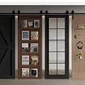Various Style Barn Doors Featuring Wooden Slatted Glass Panel Grid Shelf Pegboard With Magazines Decor