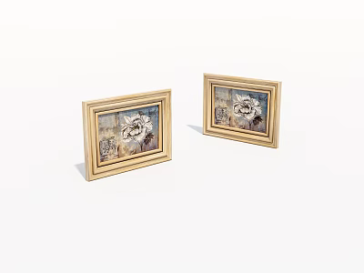 Two Golden Framed Tiger Artworks With Detailed Design On White Background 3d model
