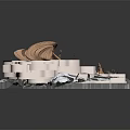 Future Architecture Model With Curved Wooden Structure White Landscape And Trees 3d model