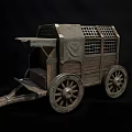 Vintage Wooden Carriage With Grid Windows Canvas Cover And Spoked Wheels