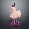 Cute Sheep Sculpture With Pink Ears White Wool And Purple Base