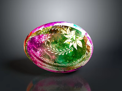 Colorful Decorative Egg With Floral Patterns And Pink Green Hues 3d model