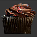 Delicious Cupcake With Brown Frosting And Colorful Sprinkles On Paper Cup