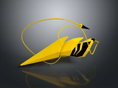 Yellow Weapon With Black Stripes Sharp Blade And Coiled Cord Design 3d model