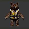 Brown Bear Character Wearing Yellow Life Jacket Standing On Gray Background 3d model
