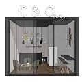 C&O Coffee Modern Cafe Interior With Glass Facade Tables Chairs And Pendant Lights