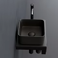 Modern Minimalist Square Gray Washbasin with Black Countertop Faucet and Towel Rack