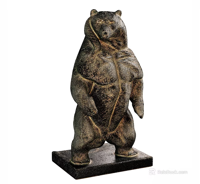 Standing Bear Sculpture Artistic Hand Carved From Stone With Black Base 3d model 
