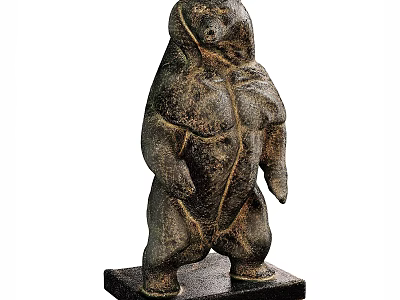 Standing Bear Sculpture Artistic Hand Carved From Stone With Black Base 3d model