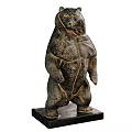 Standing Bear Sculpture Artistic Hand Carved From Stone With Black Base
