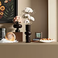 Decorative Ornament Set With Vases Flowers Painting Books Plate Fruit Bowl And Wooden Base